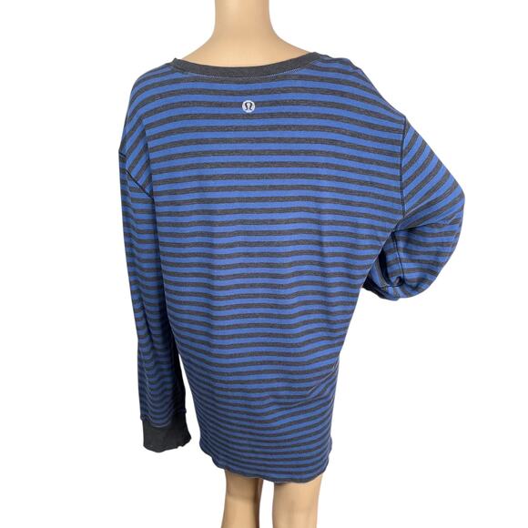 Lululemon Men's Binary Crew Rugged Blue Gray Stripe Reversible Long Sleeve Top - Picture 8 of 12
